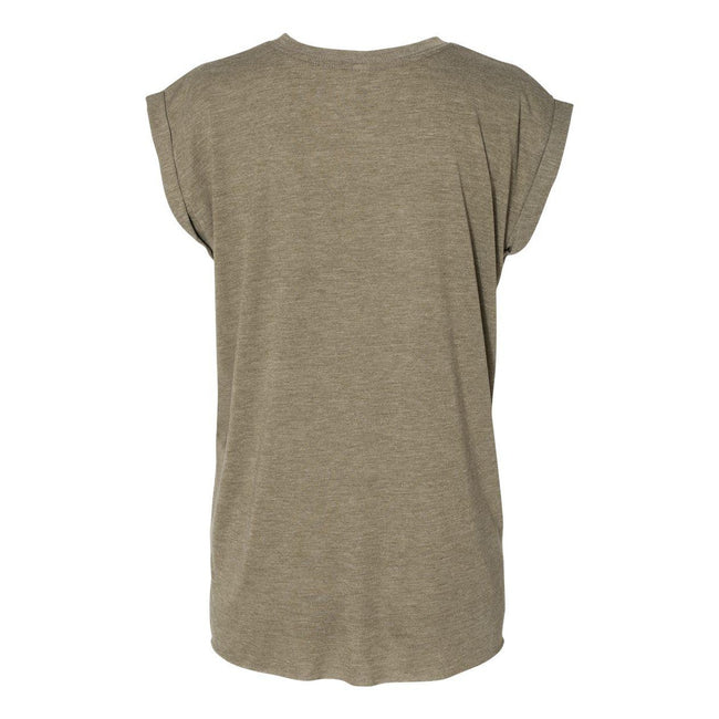 Heather Olive - Back - BELLA + CANVAS Womens Flowy Rolled Cuffs Muscle Tee