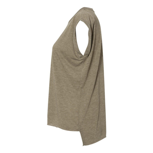 Heather Olive - Side - BELLA + CANVAS Womens Flowy Rolled Cuffs Muscle Tee