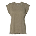 Heather Olive - Front - BELLA + CANVAS Womens Flowy Rolled Cuffs Muscle Tee