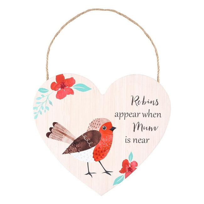 Cream-Red - Front - Something Different Mum Robin Heart Plaque