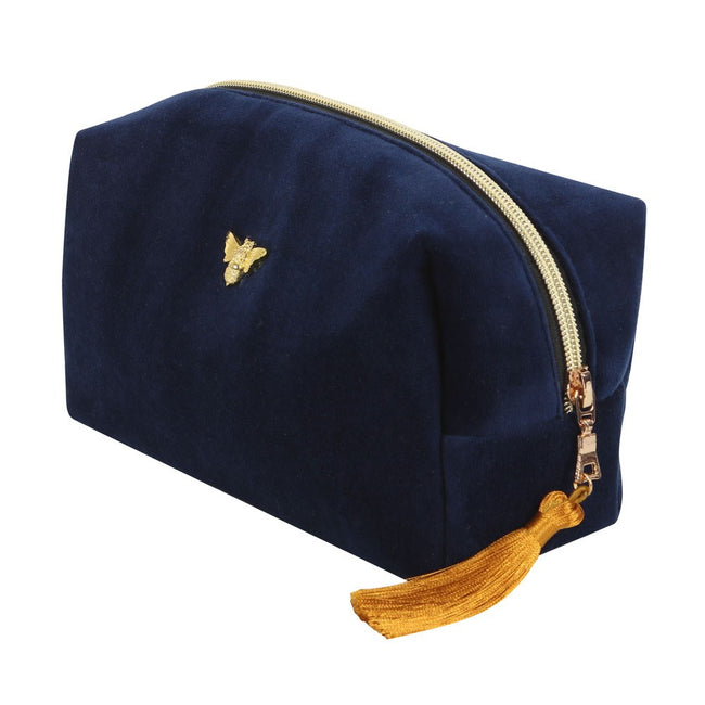 Blue-Gold - Side - Something Different Bee-utiful Velvet Cosmetic Bag