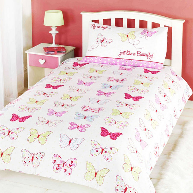 White-Pink - Front - Kids-Girls Fly Up High Twin Duvet Set