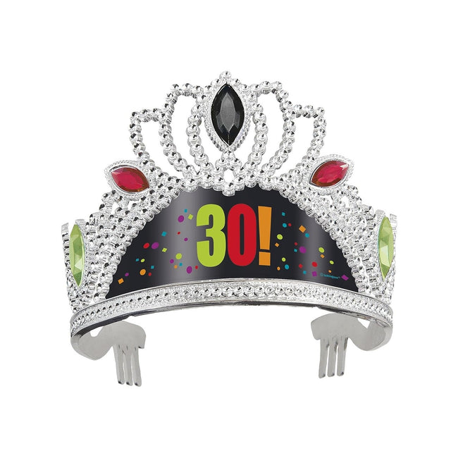 Black-Silver - Front - Unique Party Cheer 30th Birthday Tiara