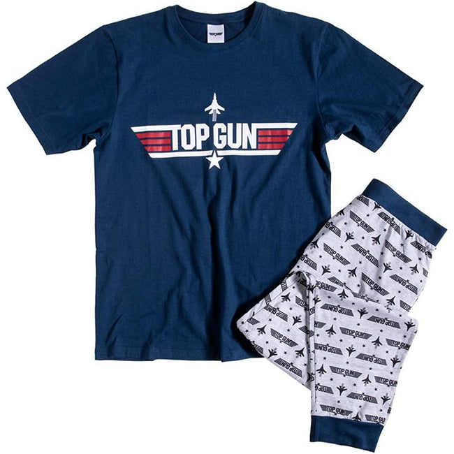 Navy Blue-Gray - Front - Top Gun Mens Logo Cuffed Pajama Set