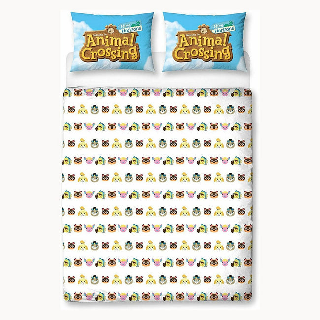 Blue-Green-White - Back - Animal Crossing Beach Duvet Set