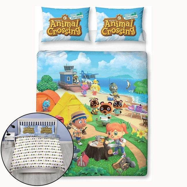 Blue-Green-White - Pack Shot - Animal Crossing Beach Duvet Set