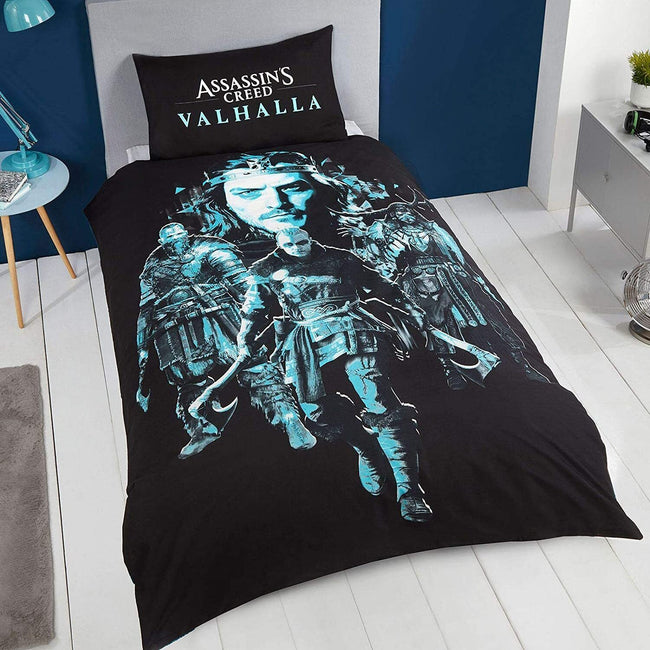 Black-Cyan - Back - Assassins Creed Valhalla Duvet Set