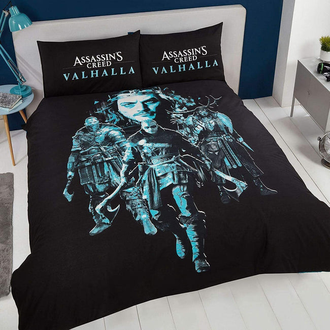Black-Cyan - Back - Assassins Creed Valhalla Double Duvet Set