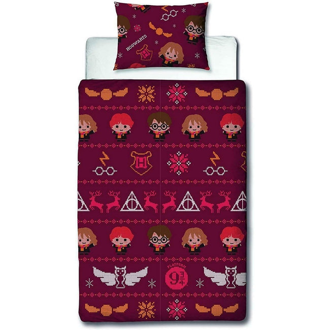 Red-Orange - Back - Harry Potter Charming Reversible Christmas Duvet Set
