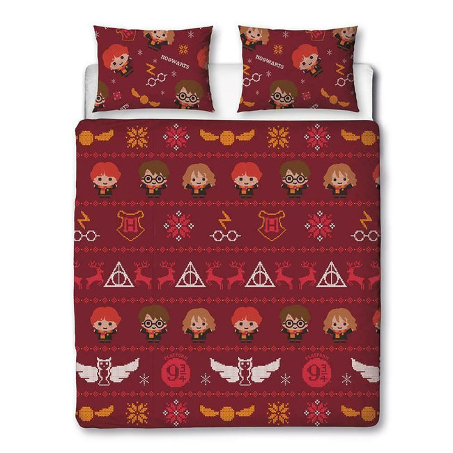 Red-Orange - Side - Harry Potter Charming Reversible Christmas Duvet Set