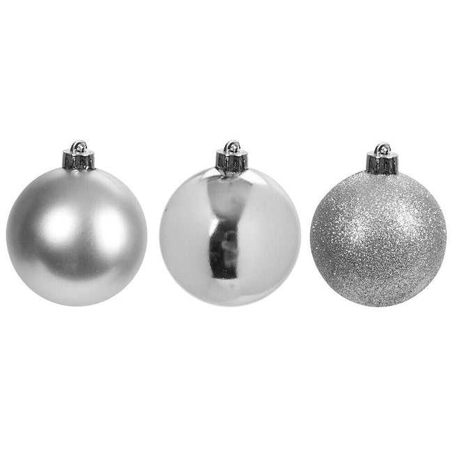 Silver - Back - Kaemingk Plain Shatterproof Baubles (Pack Of 10)
