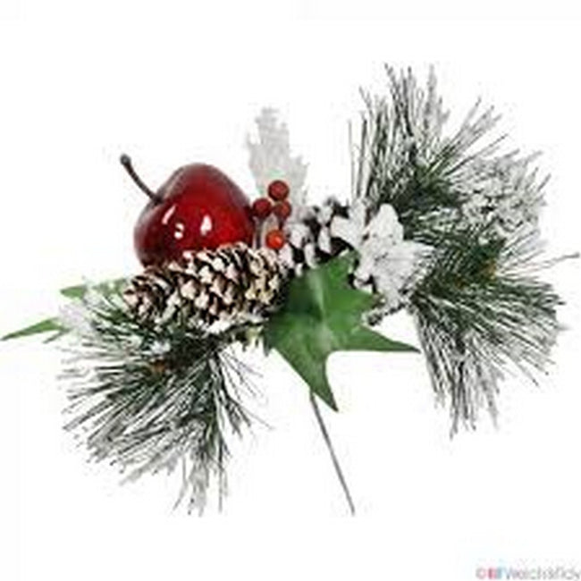 Green-Red-Brown - Back - Premier Frosted Pine Cone & Apple Pick Christmas Decoration