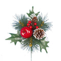 Green-Red-Brown - Front - Premier Frosted Pine Cone & Apple Pick Christmas Decoration