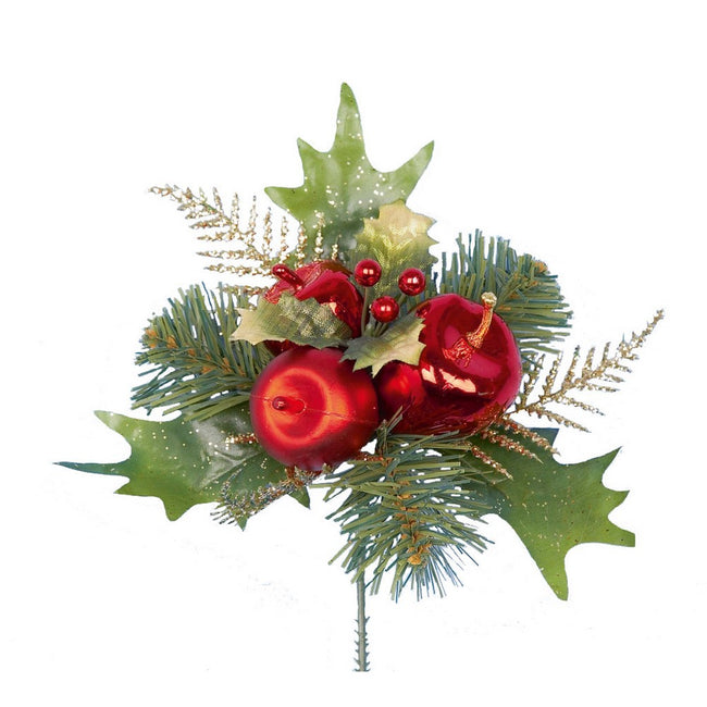 Green-Red - Front - Premier Holly and Apple Plastic Pick Christmas Decoration