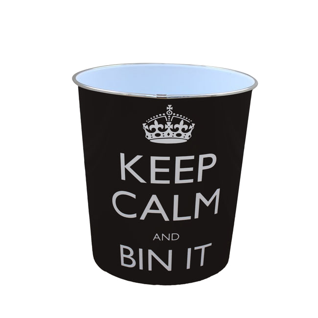 Black - Front - JVL Keep Calm waste Bin (Pack of 2)