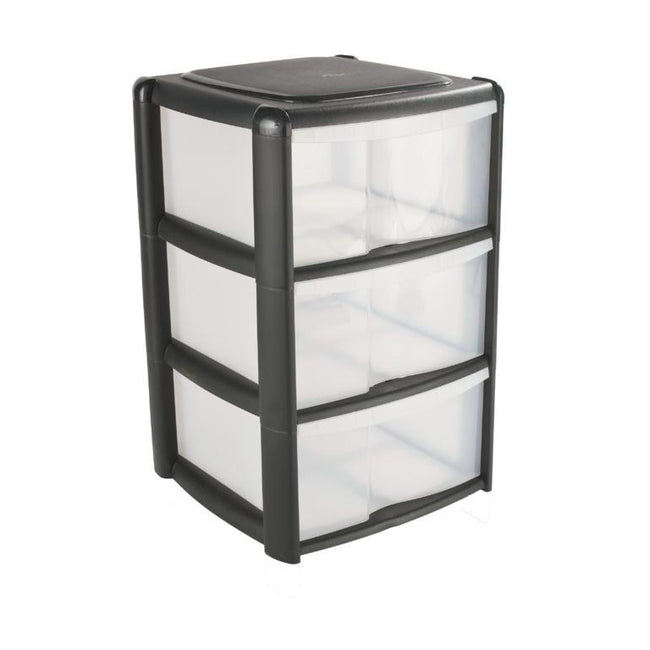 Black - Front - Tontarelli 3 Drawer Tower