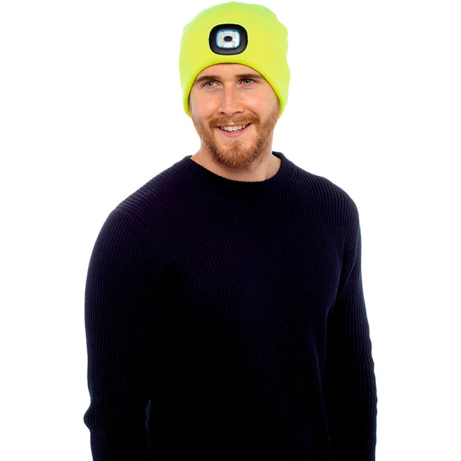 Yellow - Front - Storm Ridge Mens LED Beanie Hat
