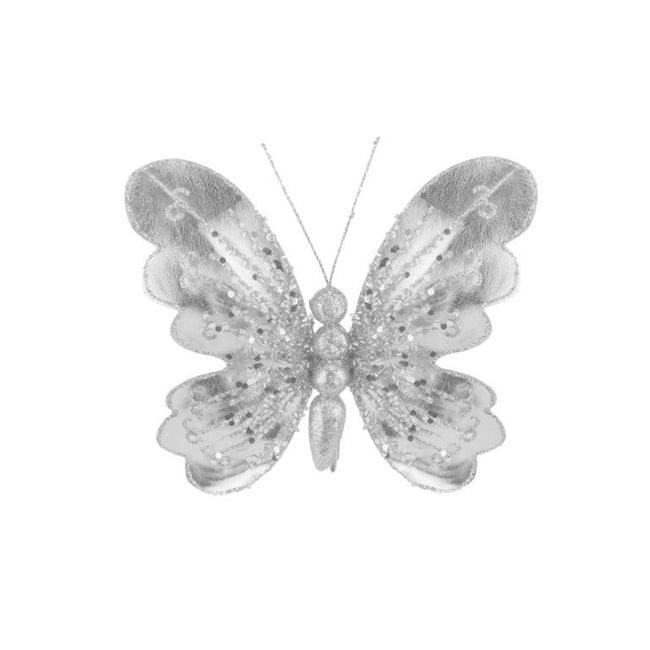 Silver - Front - Davies Products Butterfly Christmas Decoration