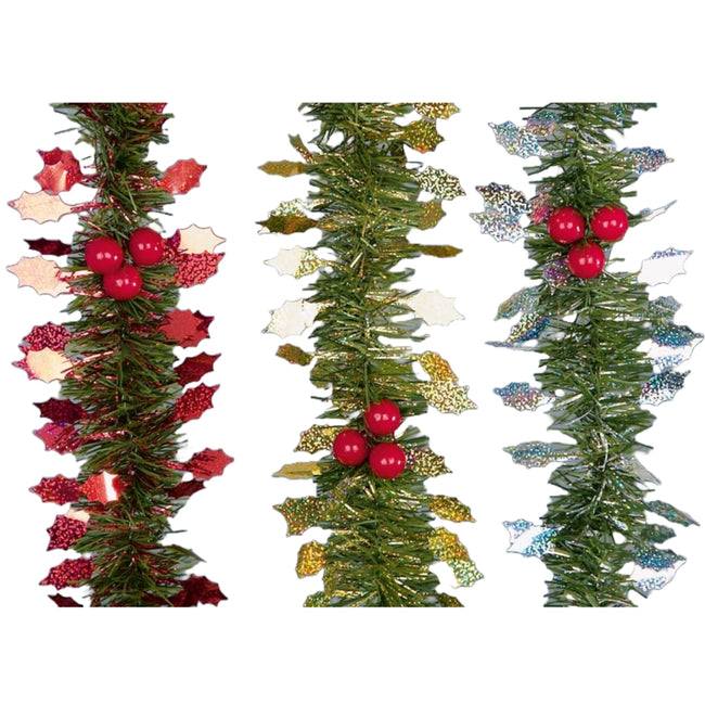 Green-Red - Front - Premier Tinsel Holly Artificial Garland