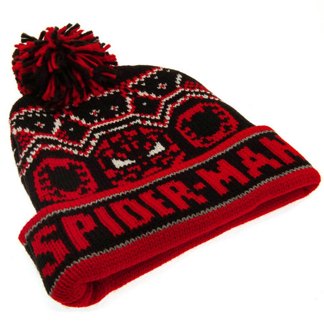Red-Black-White - Side - Spider-Man Childrens-Kids Bobble Beanie