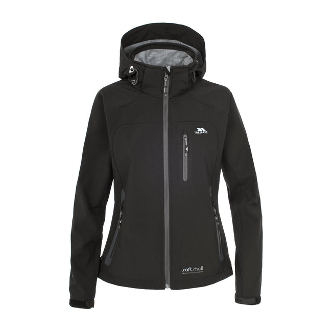 Black - Front - Trespass Womens-Ladies Bella Hooded Windproof Softshell Jacket