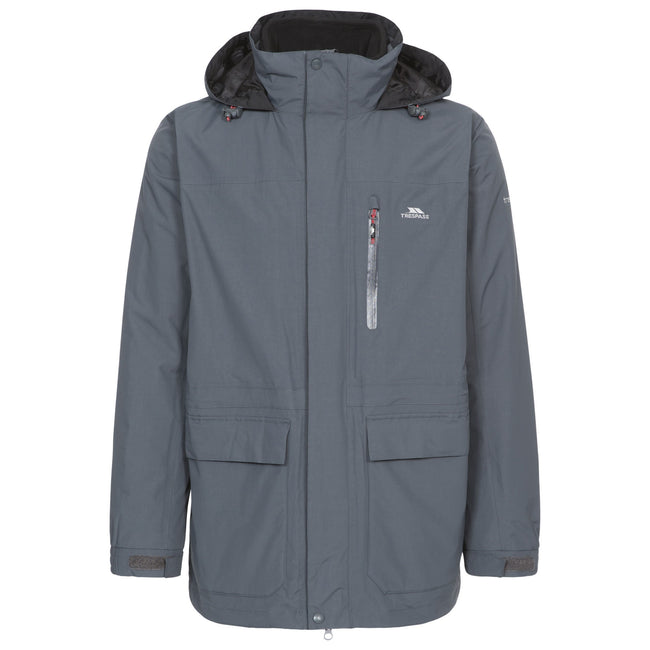 Carbon - Front - Trespass Mens Edgewater II 3 In 1 Waterproof Jacket
