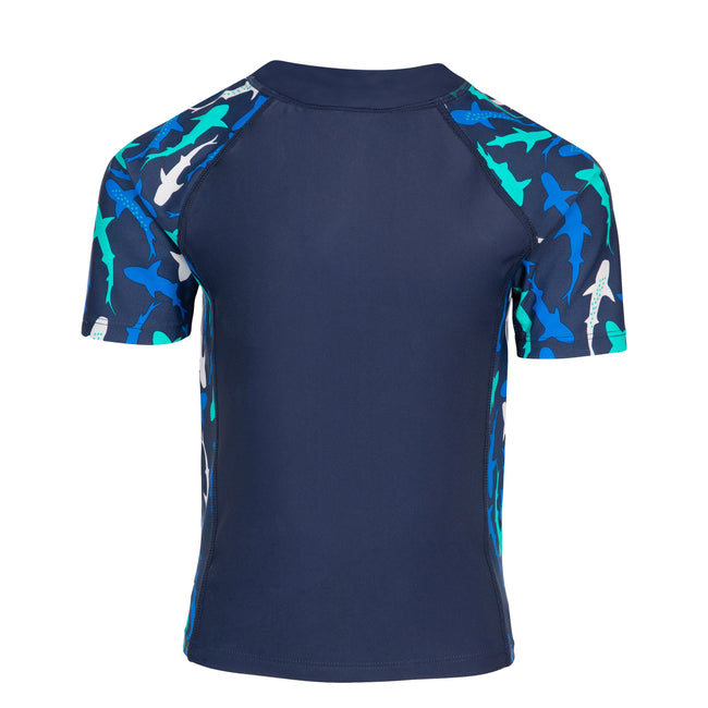 Navy-Green - Back - Trespass Childrens-Kids Jella Rash Guard