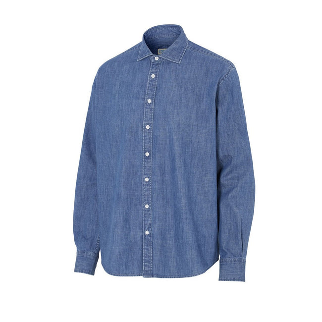Blue - Front - Cottover Mens Denim Slim Shirt