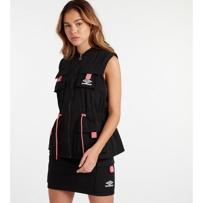 Black-Pink Lift-White - Side - Umbro Womens-Ladies Resort Utility Zip-off Sleeves Jacket
