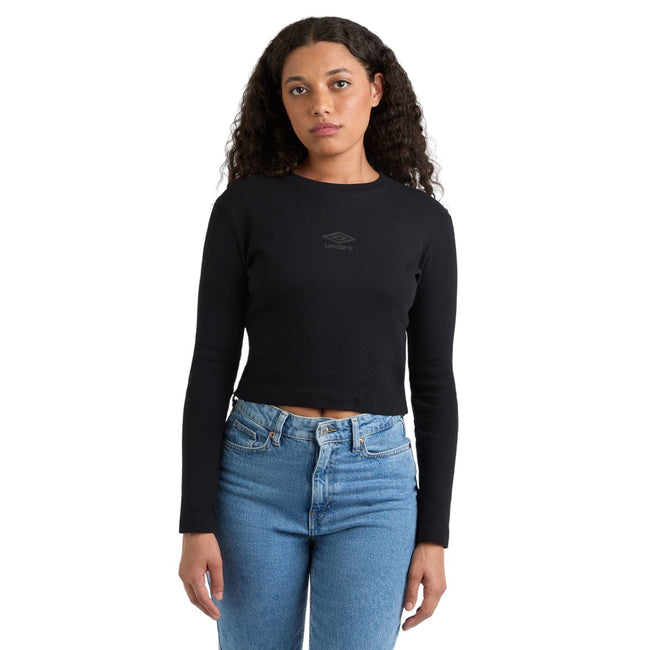 Black - Lifestyle - Umbro Womens-Ladies Long-Sleeved Crop Top