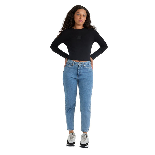 Black - Pack Shot - Umbro Womens-Ladies Long-Sleeved Crop Top