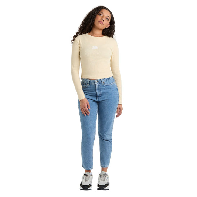 Biscotti-White - Pack Shot - Umbro Womens-Ladies Long-Sleeved Crop Top