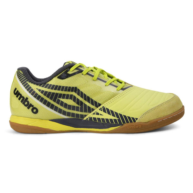 Limeade Yellow-Periscope-Black - Front - Umbro Mens Sala Brz Pro Leather Sneakers
