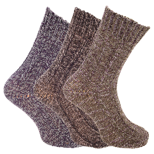 Purple - Front - Mens Chunky Knit Outdoor Boot Sock (3 Pairs)