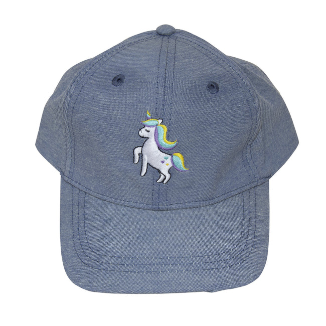 Blue - Back - Foxbury Childrens Girls Unicorn Baseball Cap
