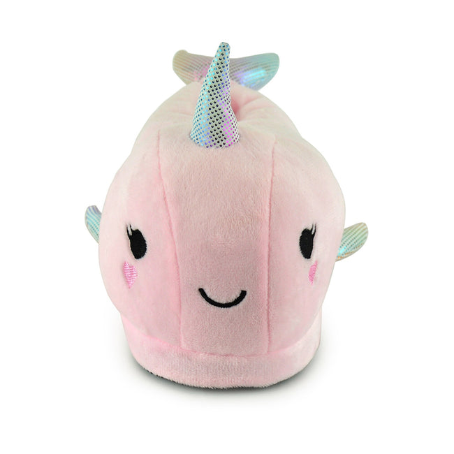 Pink - Back - Childrens-Kids Narwhal Slippers
