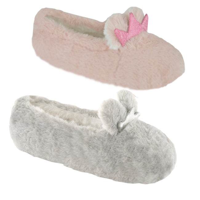 Gray - Back - Girls Bunny Crown Ballet Slippers