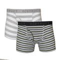 Grey-Khaki - Front - Stylewise Mens Striped Boxers (Pack of 2)