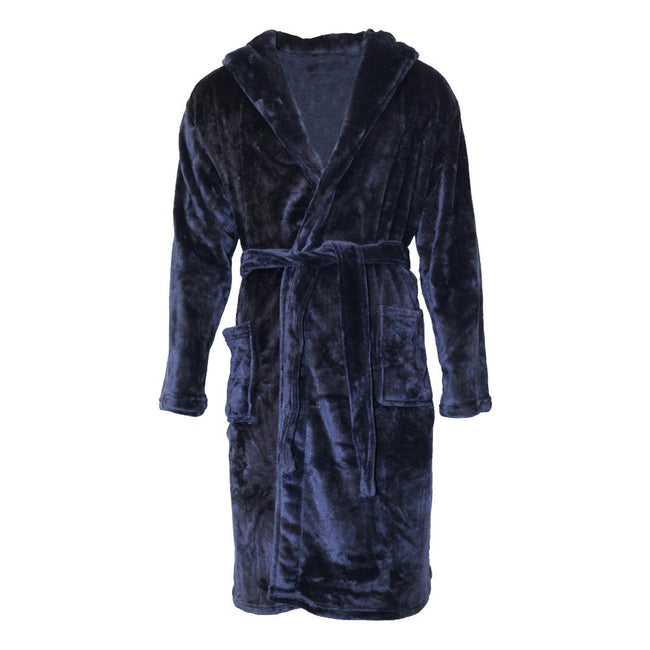 Navy - Front - Baum Mens Flannel Fleece Robe