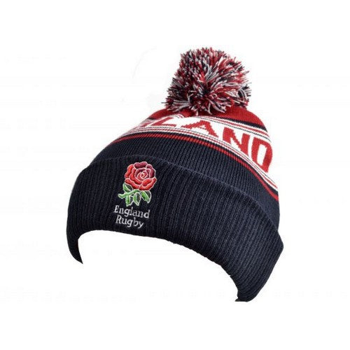 Front - England RFU Text Knitted Bobble Beanie