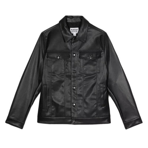 Front - Burton Mens Leather-Look PU Trucker Jacket