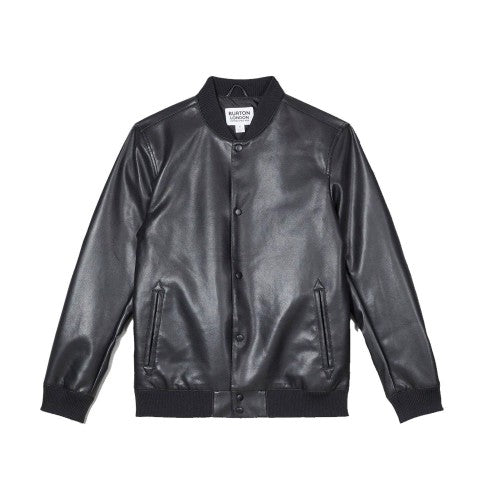 Front - Burton Mens Leather Effect Bomber Jacket