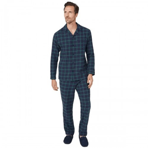 Front - Debenhams Mens Checked Brushed Cotton Long Pyjama Set