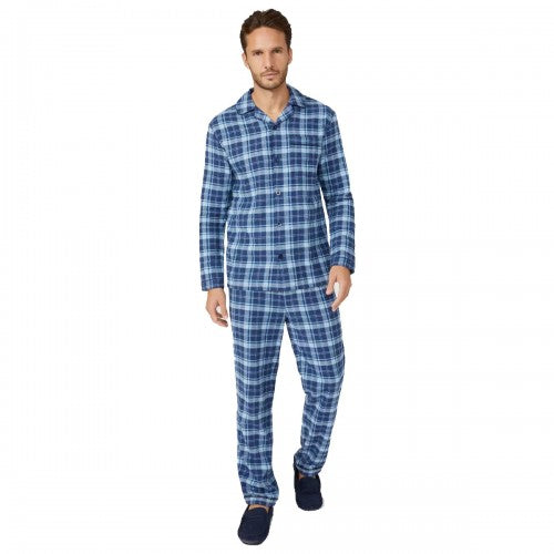 Front - Debenhams Mens Easy Checked Woven Long Pyjama Set