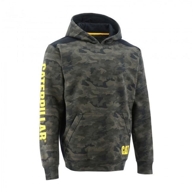 Front - Caterpillar Mens Logo Panel Camo Hoodie
