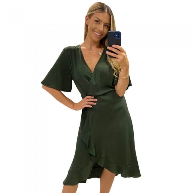 Front - Krisp Womens/Ladies Ruffled Wrap Midi Dress