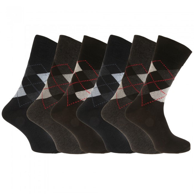 Front - Aler Mens Non Elastic Argyle Calf Socks (6 Pairs)