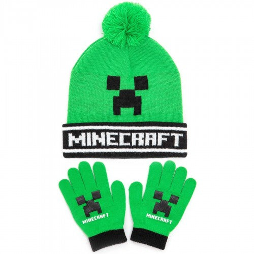 Front - Minecraft Creeper Hat And Gloves Set
