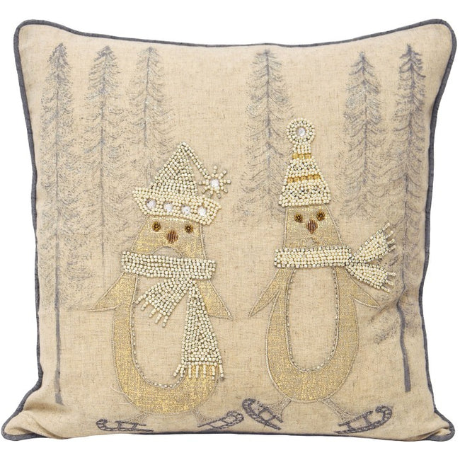 Front - Riva Home Advent Skating Penguins Cushion Cover