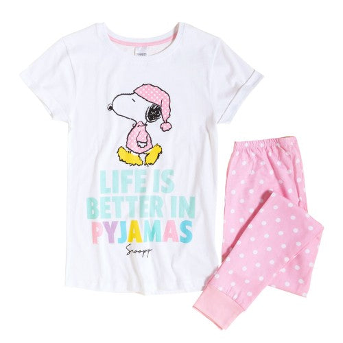 Front - Peanuts Womens Snoopy Life Short-Sleeved Pyjamas